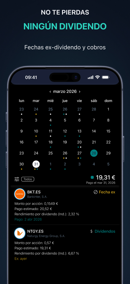 Calendario de dividendos y pagos: fechas ex-dividendo y pagos programados por mes